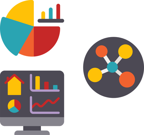 Multiple metrics are visible on a circle, line, chart diagram, along with a graph representation.